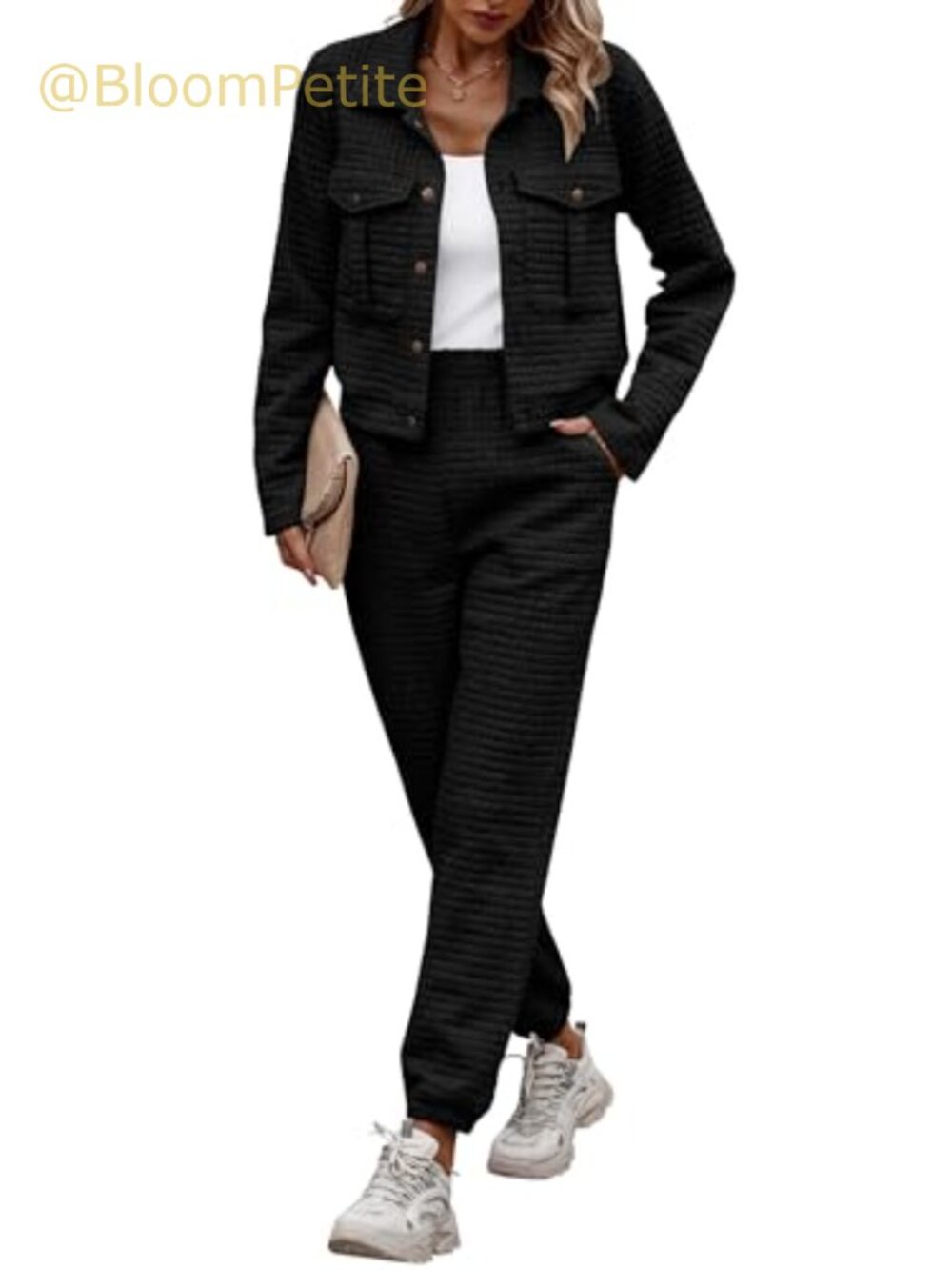 Women's 2 Piece Track Suit Set Long Sleeve Button Shacket Jogger Pants Lounge